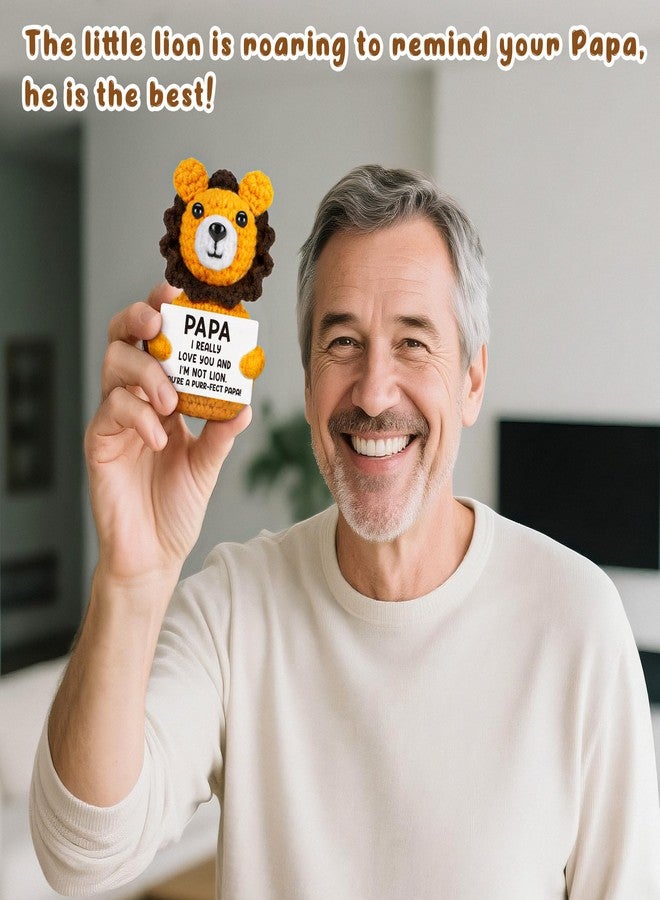 BdayPtion Grandpa Christmas Papa Gifts from Grandkids, Grandpa Birthday Xmas Stocking Stuffers Present from Granddaughter Grandson, Fathers Day Best Papa Ever Gifts, Funny Grandfather Crochet Lion - Image 4